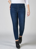 Casual Elastic Waist Pocket Denim Blue Jeans For Women