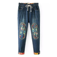 Casual Embroidery Elastic Waist Women Simier Jeans