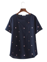 Casual Embroidery Floral Short Sleeves O Neck T-shirts For Women