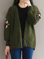 Casual Embroidery Knitted Long Sleeves Sweater Coat For Women