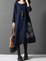 Casual Embroidery Printed A-Line Hem Long Sleeves Dresses