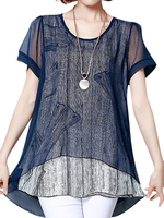 Casual Fake Two Pieces Printed Chiffon Shirts