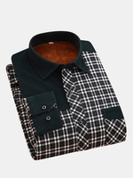 Casual Fashion Business Thicken Inside Fleece Warm Plaid Long Sleeve Dress Shirts for Men