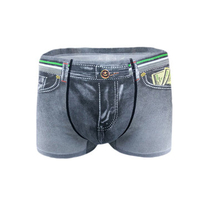 Casual Fashion Denim Printing Cotton Breathable Mid Rise U Convex Brief Boxers for Men
