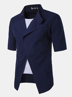 Casual Fashion Oblique Fake Two Pieces Stand Collar Designer Shirts for Men