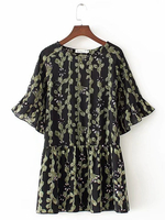 Casual Flare Sleeves Printed Chiffon Dresses For Women