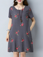 Casual Floral Embroidery O-Neck Short Sleeve Women Dresses