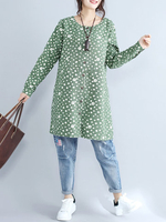 Casual Floral Print Pockets Button Long Sleeve O-Neck Tops