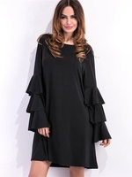 Casual Flouncing Loose Long Horn Sleeve O-neck Dress For Women