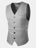 Casual Formal Business Slim Fit Multi Pockets Fashion Pure Color Suit Vest for Men