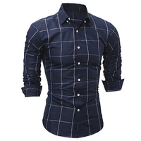 Casual Formal Slim Fit Checked Long Sleeve Dress Shirt for Men
