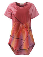 Casual Gradient O-Neck Short Sleeve Women Asymmetrical Blouses