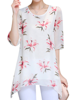 Casual Half Sleeves Floral Printed Chiffon Shirts