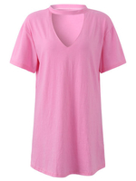 Casual Irregular Hem Hollow Short Sleeve O-neck Women Mini Dress