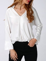 Casual Irregular V-neck Long Sleeve Women Shirts