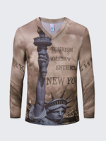 Casual Letters Printing V-Neck Slim Fit Long Sleeve T-shirts For Men
