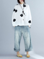Casual Loose Dots Black White Contrast Long Sleeve Tops For Women