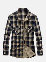 Casual Loose Fit Cotton Turn-Down Collar Long Sleeve Plaid Dress Shirt For Men