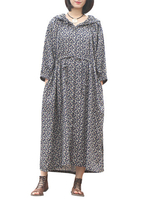 Casual Loose Floral Printed Long Sleeve Women Hooded Dresses