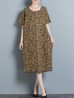 Casual Loose Floral Printed O-Neck Short Sleeve Women Dresses
