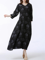 Casual Loose Floral Printed V-Neck Ankle Length Women Dresses