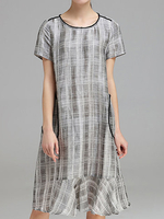 Casual Loose Grey Plaid Flounce Hemlines Women Dresses