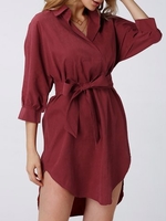 Casual Loose Irregular Bandage Lapel Long Sleeve Women Shirt Dress