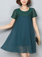 Casual Loose Lace Splicing Short Sleeves Chiffon Dresses For Women