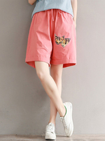 Casual Loose Letter Cat Pattern Drawstring Waist Shorts For Women