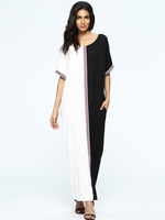 Casual Loose Patchwork Half Sleeve O-neck Maxi Dress For Women