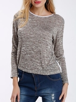 Casual Loose Patchwork O-neck Long Sleeve Women T-shirt