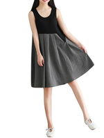 Casual Loose Patchwork O-Neck Sleeveless Women Dresses