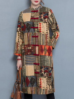 Casual Loose Printed Button Fly Women Thick Coats