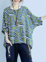 Casual Loose Printed Half Sleeves O Neck Tops For Women