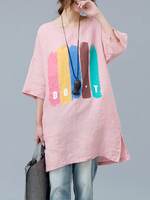 Casual Loose Printed Short Sleeves O Neck T-shirts For Women