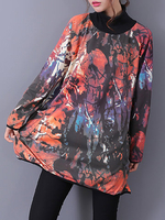 Casual Loose Printed Turtleneck Long Sleeve Women Hoodies