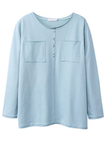 Casual Loose Pure Color Round Neck Pocket Blouse For Women
