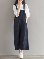 Casual Loose Solid Strap Pocket Style Women Jumpsuits