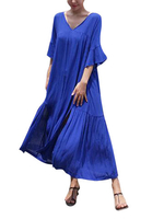 Casual Loose Split Half Sleeve V-neck Maxi Dress For Women