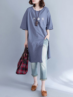 Casual Loose Split Printed Short Sleeves Shirt Dresses