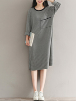 Casual Loose Striped Long Sleeve Women Dresses