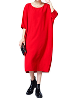 Casual O-neck Batwing Sleeves Pure Color Dresses