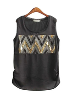 Casual O-neck Sequins Tank Tops For Women