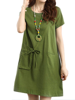 Casual O-Neck Short Sleeve Pockets Vintage Dress For Women