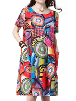 Casual O-neck Short Sleeves Printed Dresses For Women