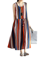 Casual O-neck Sleeveless Stripe Printed Vest Dresses