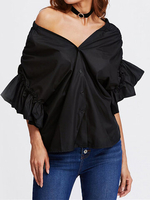 Casual One Shoulder Pleated Half Sleeve Women Blouses