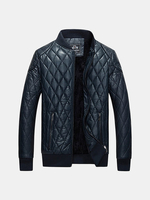 Casual Outdoor Thick Fleece Motorcycle PU Leather Stand Collar Padded Jacket For Men