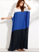Casual Patchwork Loose Half Bat Sleeve O-neck Maxi Dress For Women