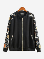 Casual Patchwork Printed Pocket Long Sleeves Jakcets For Women